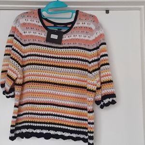 Marc New York Crochet Striped Sweater Knit Blouse, Size XL